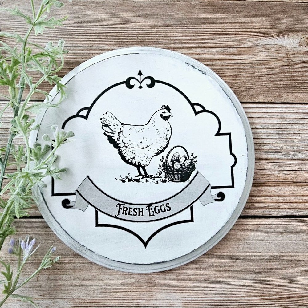 Farmhouse Fresh Eggs Wood Sign, Chicken Farmhouse Decor, Unique Kitchen Wall Art